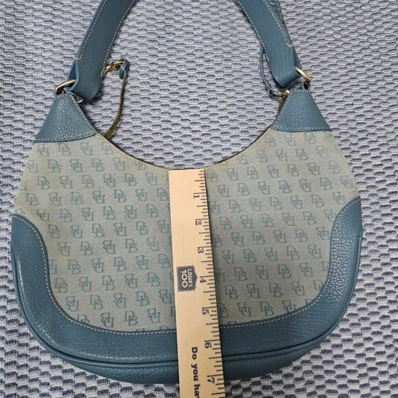 Vintage Dooney & Bourke Blue Monogram Canvas Blue Leather Trim Hobo Shoulder Bag - Picture 7 of 7